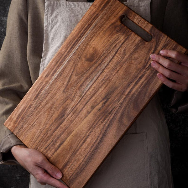 2 Items | 1-Large & 1-Small Acacia Wood Cutting Board Combo w/ Handles | Reversible Charcuterie Serving Set | Cheese Board Duo