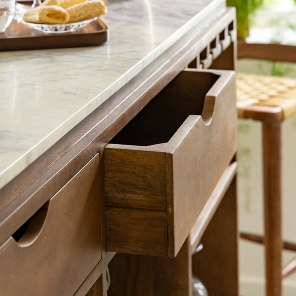 Bar in mango wood and Siena white marble