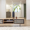 TV cabinet in acacia wood and Como stone