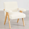 Round table set Ø120 cm in ash veneer Aura and 4 dining chairs in wood and bouclé fabric Lucca