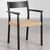 Set of round cement table (Ø120 cm) Noemi and 4 dining chairs in oak wood and braided rope Mara