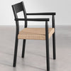 Set of round cement table (Ø120 cm) Noemi and 4 dining chairs in oak wood and braided rope Mara