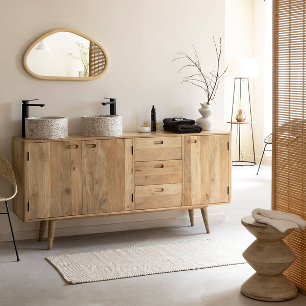 Marley Light Mango Wood Abstract Mirror