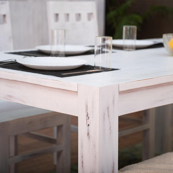 Novo Distressed Acacia White Dining Set with Chairs (4, 6 & 8 Seater) - Duraster 