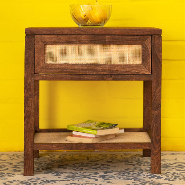 Rotterdam Stylish Acacia wood Cane Side table#2 - Duraster 